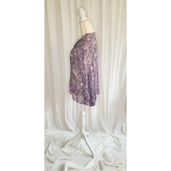 Nili Lotan Acaidia Blouse Women Small 100% Silk Purple Paisley Sheer Top Boho - Picture 9 of 16